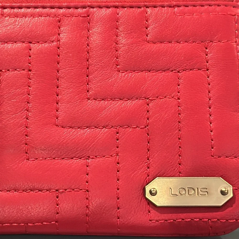 LODIS Red Zip Quilted Leather Wristlet
